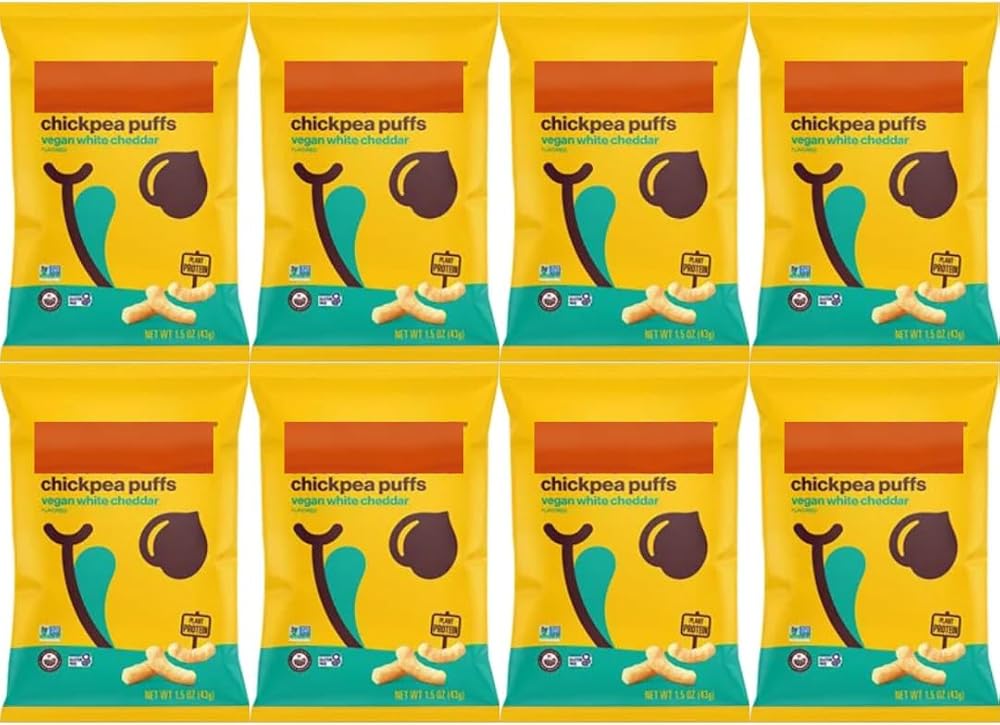 Chickpea Puffs Vegan White Cheddar 1.5 oz (8-Pack) – Healthy Crunchy Snack for Kids and Adults – Gluten-Free, Plant-Based, Protein-Rich Snack