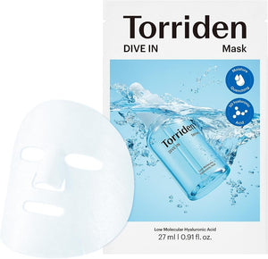 Torriden DIVE IN Hyaluronic Acid Facial Mask (10 sheets) | Deep Hydration Korean Face Sheet Mask | Panthenol & Allantoin | Korean Skincare Mask - Personal Care