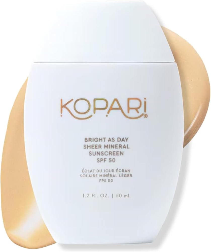 Kopari Bright as Day Sheer Mineral Sunscreen SPF 50, 100% Mineral Facial Sunscreen with Vitamin C & Niacinamide, Sheer Finish, All Skin Tones, 1.7 oz - Personal Care