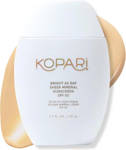 Kopari Bright as Day Sheer Mineral Sunscreen SPF 50, 100% Mineral Facial Sunscreen with Vitamin C & Niacinamide, Sheer Finish, All Skin Tones, 1.7 oz - Personal Care