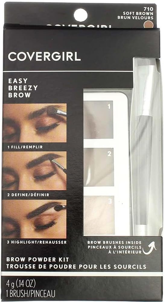 COVERGIRL - Easy Breezy Brow Powder Kit, three shades brow definer, professional double-ended angled brush, effortless(Packaging May Vary)