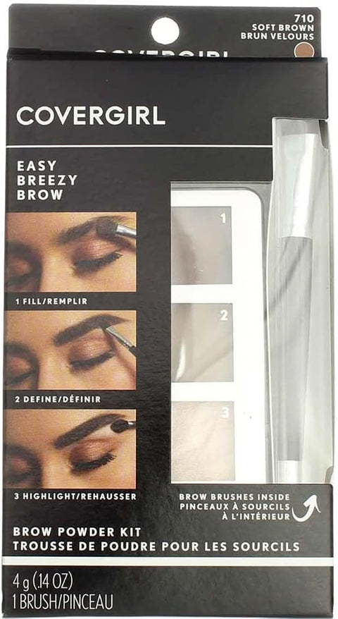 COVERGIRL - Easy Breezy Brow Powder Kit, three shades brow definer, professional double-ended angled brush, effortless(Packaging May Vary)