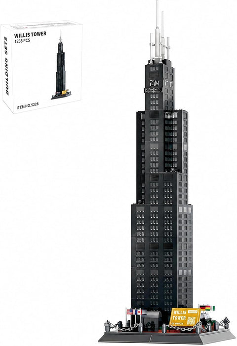 Willis Tower Chicago Architecture Building Block Set 1235 Pcs Famous City Skyline Landmark Model Kit Tall Skyscraper Construction Toy for Adults & Teens Home Office Desk Decor Display Gift