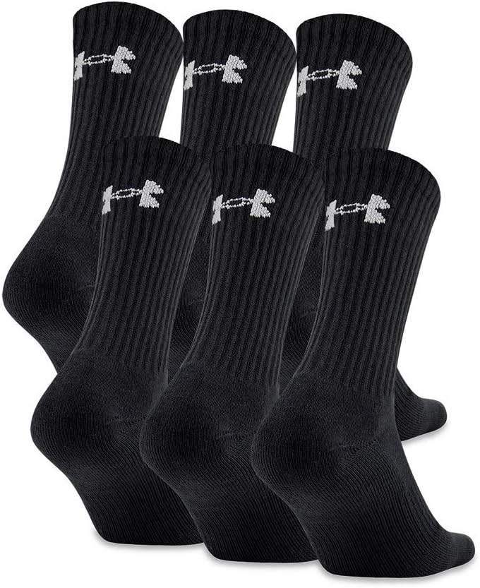 Under Armour Adult Charged Cotton Crew Socks, Multipairs, Black/Gray (6-Pairs), Large