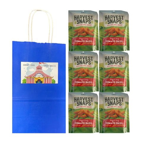 Big Top Deals USA Blue Paper Bag (5.25x3.2x8) with Snaps Veggie Chips Tomato Basil – Custom Bundle Pack