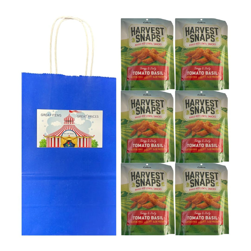 Big Top Deals USA Blue Paper Bag (5.25x3.2x8) with Snaps Veggie Chips Tomato Basil – Custom Bundle Pack