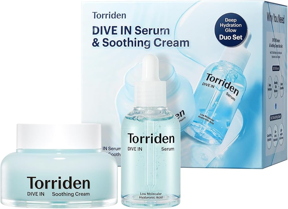 Torriden DIVE IN Serum 1.69 fl.oz. + Soothing Cream (Jar) 3.38 fl.oz. | Hyaluronic Acid Care Set | Deep Hydrating Skin Care to Get Glass Skin - Personal Care