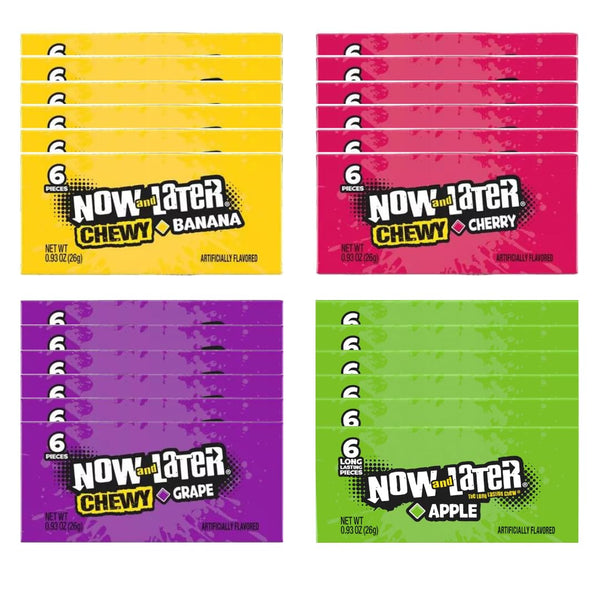 Generic Now and Later Taffy Chews Candy, Cherry, Banana, Grape, Apple, Chewy Candy for All Occasions - 0.93 Ounce, 6 Each Flavor, 24 Pack