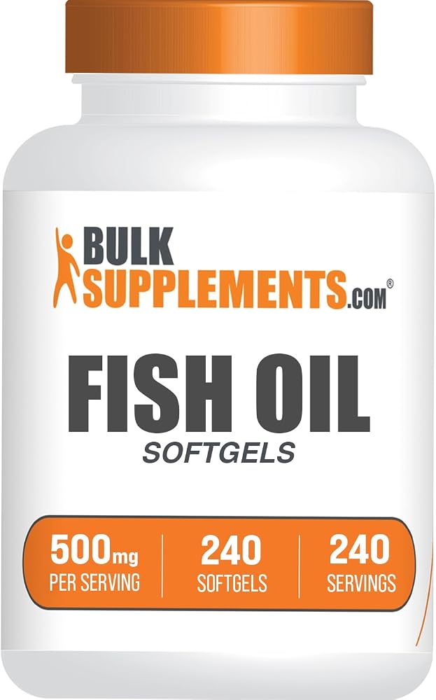 BulkSupplements.com Fish Oil 500mg Softgels - Omega 3 Supplements, Fish Oil Supplements - Gluten Free, 1 Softgel per Serving, 240 Count (Pack of 1)