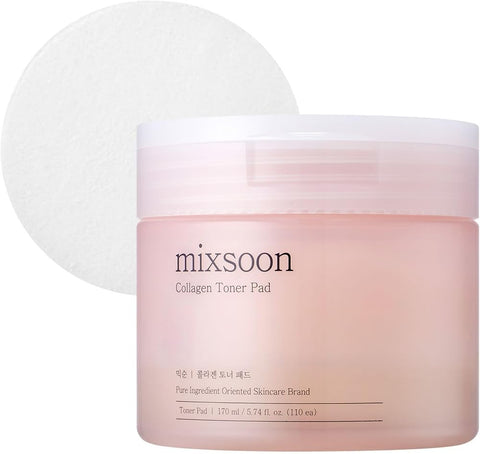 Mixsoon Toner Pad - Deeply Hydrating and Refreshing Facial Pads, Gentle Daily Care for Smooth Radiant Skin 180ml / 6.08 fl.oz. Korean Glass Skin Care (Collagen)
