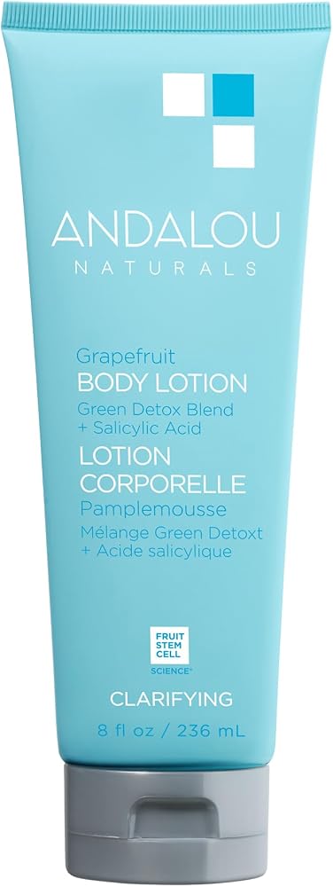 Andalou Naturals Body Lotion, Clarifying Grapefruit Skin Care, Lightweight, Gentle Exfoliating & Moisturizing Lotion with Salicylic Acid & Tea Tree for Skin Prone to Back Acne & Blemishes, 8 fl oz
