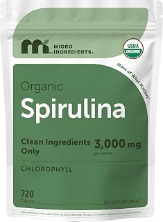 Micro Ingredients Organic Spirulina Supplement, 720 Tablets (4 Month Supply), No Filler & Non-GMO, Rich in Vegan Protein, Vitamins & Prebiotics, Premium Spirulina Pills