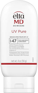 Eltamd UV Pure Face and Body Sunscreen, SPF 47 100% Mineral Sunscreen for Kids and Adults, Water Resistant Up to 80 Minutes, Oil Free Zinc Oxide Formula