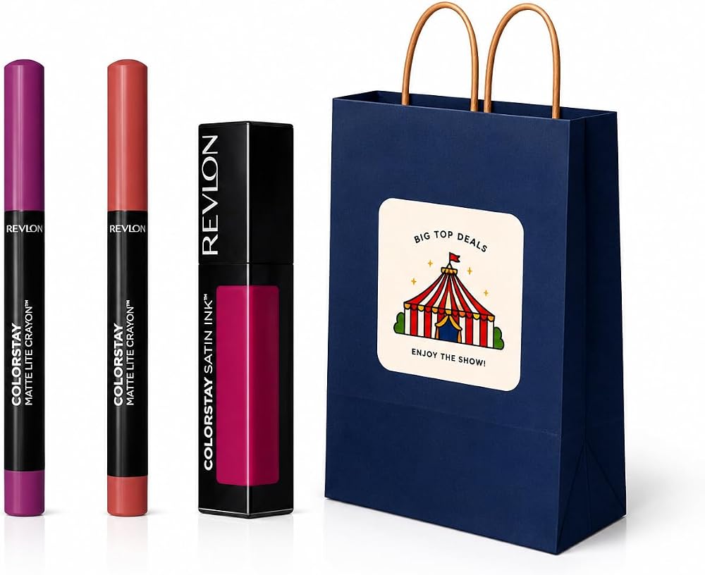 3-Piece Matte & Satin Lipstick Revlon Gift Set - Modern Pink, Mauve & Berry Plum Shades, Long Lasting Velvet Makeup Bundle for Women, White Office Party Game Prize & Secret Santa Stocking Stuffer