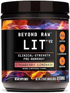 BEYOND RAW GNC LIT V2 Pre Workout Powder, Strawberry Lemonade, 30 Servings