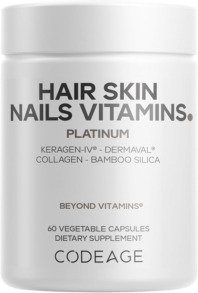 Codeage Hair Skin Nails Vitamins, KeraGEN-IV, Dermaval, Biotin, 60 Capsules