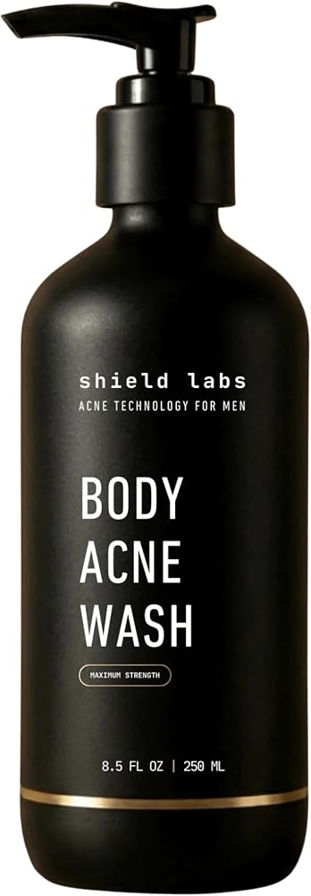 Shield Body Acne Wash for Back, Chest & Shoulders - Men's 10% Benzoyl Peroxide Body Wash, Clears Breakouts & Acne Scars – Unscented with Niacinamide, Glycolic Acid & Ceramides, 8.5 oz