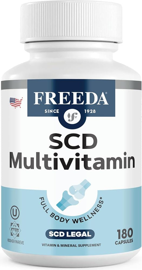 FREEDA SCD Multivitamin – Daily Multivitamin Supplement for Men & Women – Vegan, Gluten-Free, SCD Legal – Kosher Certified Adult Vitamins – Specific Carbohydrate Diet Friendly – 180 Capsules