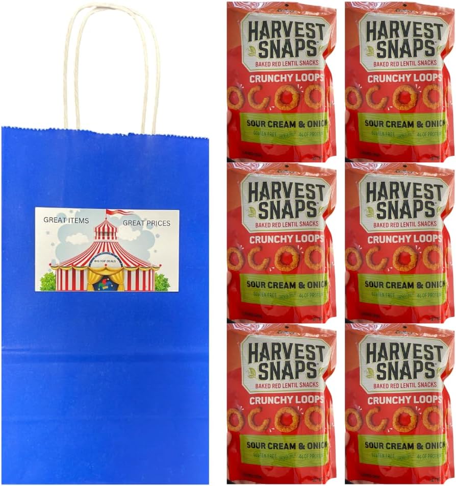 Big Top Deals USA Blue Paper Bag with 6-Pack Snaps Sour Cream & Onion Veggie Chips – 3oz Bags – Crunchy Snack Multipack – Packed in 5.25x3.2x8 Gift-Style Custom Bundle Bag