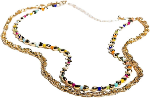 Charming Charlie 2-Layered Multicolored Beaded and Gold-Plated Twisted Cable Chain Necklace - Women's Exquisite Layered Jewelry for Effortless Elegance.