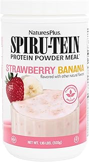NaturesPlus SPIRU-TEIN, Strawberry Banana - 1.16 lbs - Plant-Based Protein Shake - Non-GMO, Vegetarian, Gluten Free - 15 Servings