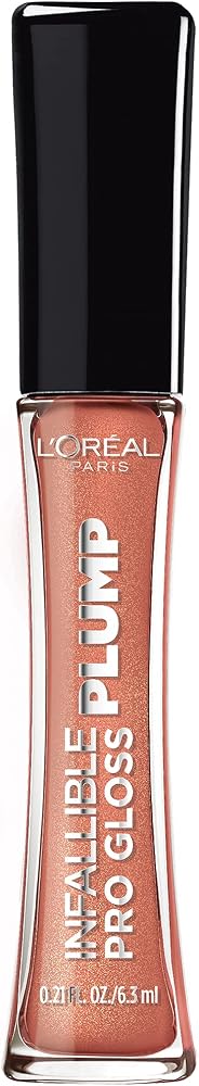 L'Oreal Paris Infallible Pro Gloss Plump Lip Gloss with Hyaluronic Acid, Long Lasting Plumping Shine, Lips Look Instantly Fuller and More Plump, Lucid Glow, 0.21 fl. oz.