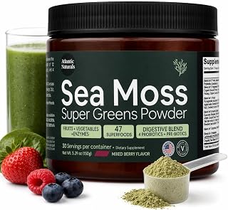 Atlantic Naturals Sea Moss Super Greens Powder – Organic Green Superfood Drink Mix with Fruits, Veggies & Probiotics – Energy, Digestion & Immune Support – 5000mg, Mixed Flavor