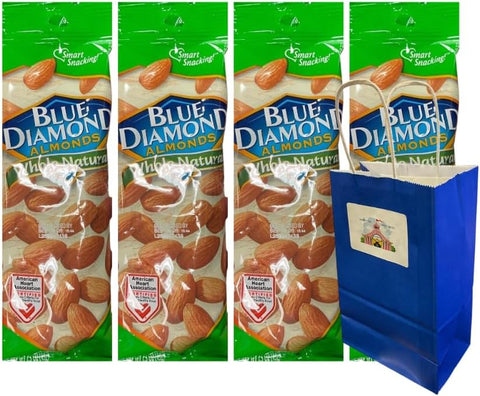 Snack Pack Diamond Whole Natural Almonds 1.5 oz 4-Pack Snack Pouches with Blue Paper Gift Bag – Healthy Crunchy Snacks, On-the-Go Protein, Gluten-Free