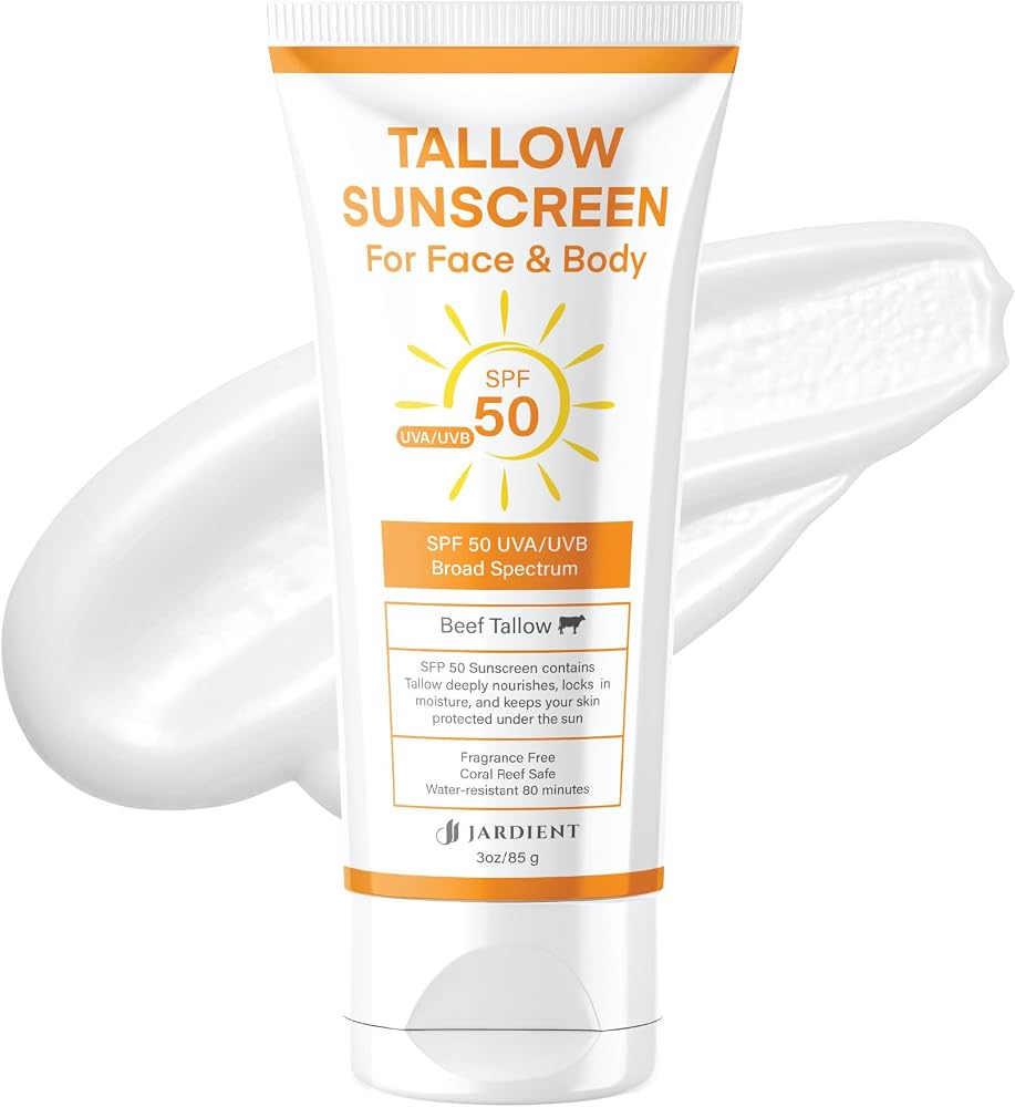 Beef Tallow Sunscreen SPF 50 with Mineral : Instant Sun Protection Non Nano Zinc Oxide Sunblock- Non Greasy Formula- Beach Jogging - 3 Oz (Pack of 1) - Personal Care