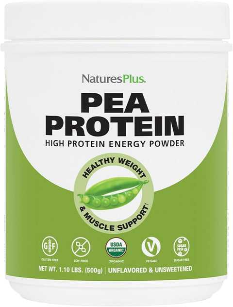 NaturesPlus Organic Pea Protein - 1.1 lb - Plant-Based Drink Powder - Supports Energy, Recovery & Weight Management - Non-GMO, Sugar Free, Allergen Free, Gluten Free, Vegan - 25 Servings