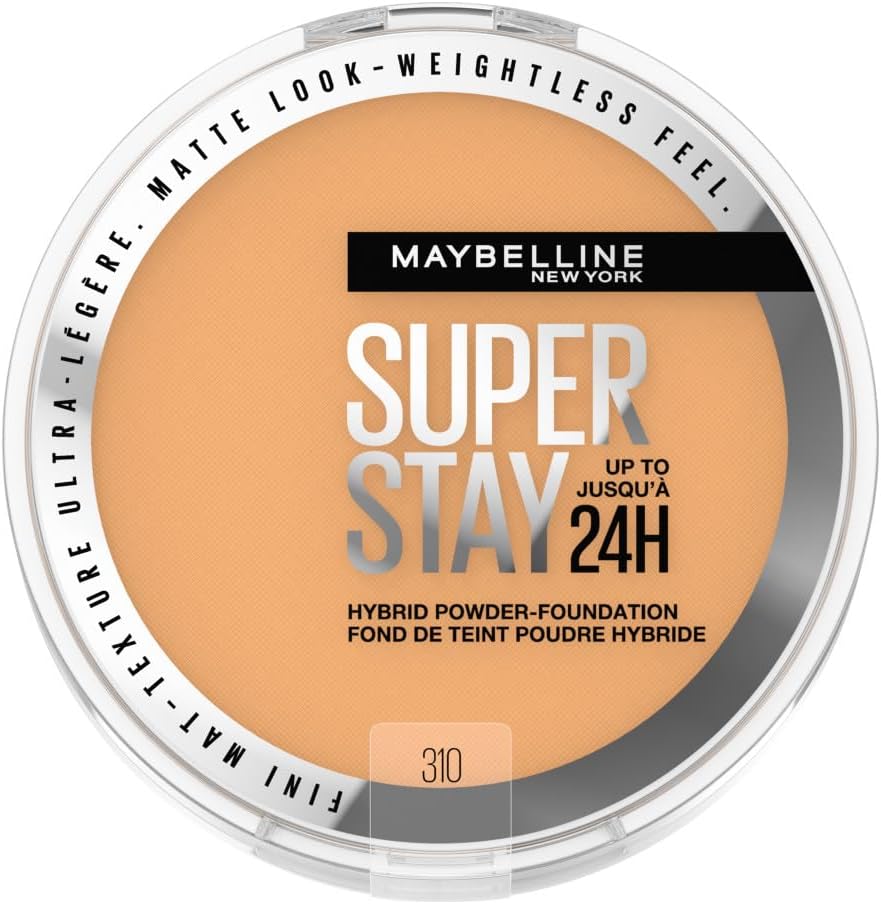 Maybelline Super Stay Up to 24HR Hybrid Powder-Foundation, Medium-to-Full Coverage Makeup, Matte Finish, 310, 1 Count