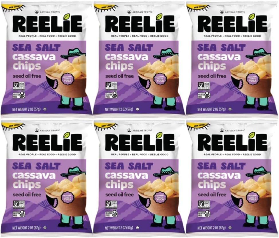 Sea Salt Cassava Chips Reelie, Gluten Free Cassava Snack Chips, Light and Crispy Plant-Based Snack, Sea Salt Flavor, 2 Oz Bags, 6 Pack