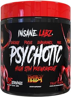 Insane Labz Hellboy Edition, High Stimulant Pre Workout Powder and NO Booster with Beta Alanine, L Citrulline, and Caffeine, Boosts Focus, Energy, Endurance, Nitric Oxide Levels, 35 Srvgs, Fruit Punch
