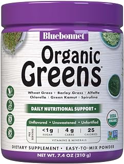 BlueBonnet Nutrition Super Earth Organic Greens Powder Drink Mix, 7.4 Oz