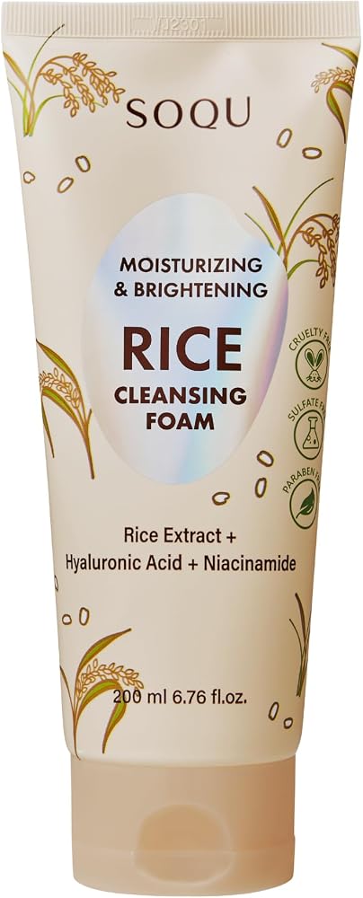 Rice Hydrating Cleansing Foam, Rice Powder Facial Cleanser with Hyaluronic Acid, Exfoliating & Hydrating Cleanser for Smooth Skin, Moisturizing Korean Beauty Wash, 5.07 Fl.oz 150ml