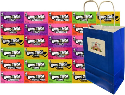 Variety Pack Now and Later Candy – 30 Individually Wrapped Pieces – Chewy and Long-Lasting Candy – Includes Banana, Apple, Cherry, Tropical Punch, Grape, Watermelon Flavors – 0.93 oz with Blue Paper Bag, 5.25x3.2x8 Inch