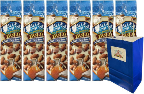 Snack Pack Diamond Almonds Salt 'n Vinegar Flavor 1.5 oz Bags 6-Pack with Blue Paper Bag – Bold Savory Crunchy Almond Snack – Great for Lunches, Travel, Gifting, On-the-Go Protein