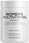 Codeage Women’s Multivitamin Platinum - Vitamins A D3 K1 K2 B12 & Minerals, CoQ10, Skin, Hair & Nails Complex, Collagen, Botanicals, Probiotics, Fermented Greens, Lutein, Astaxanthin - 90 Capsules
