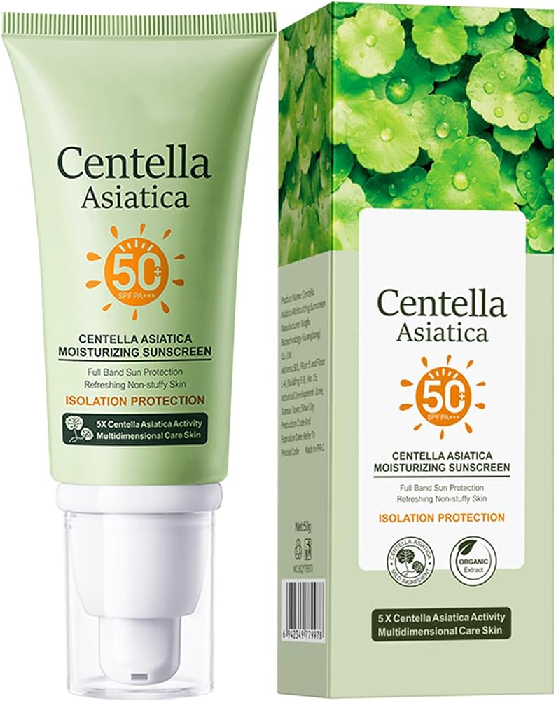 Akary Centella Sunscreen, Broad Spectrum SPF50+ PA+++ Sunscreen, Full Body Suncare Cream, Infused With Organic Centella, Moisturizing All-weather Sun Protection & UV Protection, Oil Control