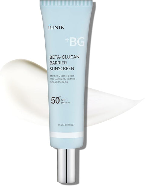 Iunik Beta-Glucan Water Barrier Moisture Daily Sunscreen Matte & No White Cast SPF 50+ PA++++ Vegan Lifting & Plumping Moisturizing Daily Sun Cream for Dry Oily Sensitive Skin Korean Skincare