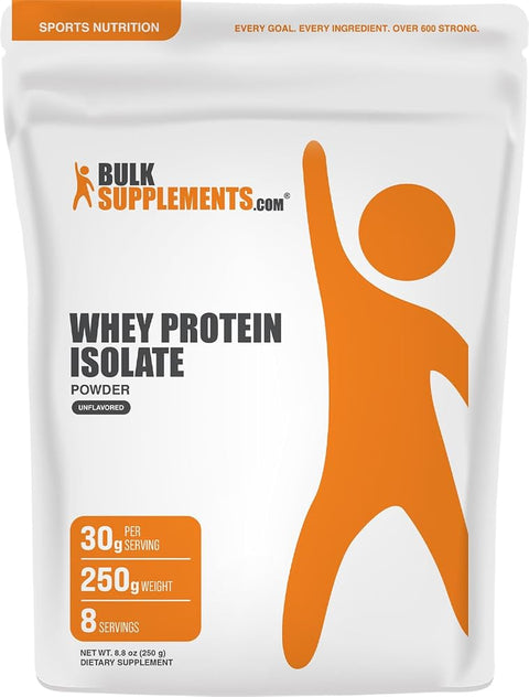 BulkSupplements.com Whey Protein Isolate Powder - Unflavored Whey Protein Powder, Nutritional Supplement - Gluten Free, 30g per Serving, 250g (8.8 oz) (Pack of 1)