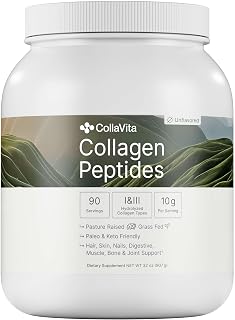 Collagen Peptides Powder 32 oz. 90 Servings (3 Month Supply) Grass-Fed Pasture-Raised Hydrolyzed Collagen Powder, Type I & III Hair, Nails, Skin & Joints, Non-GMO, Paleo & Keto, Unflavored