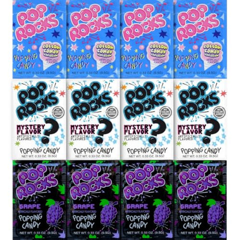 Variety Pack Pop Rocks Popping Candy, 12 Pack, Cotton Candy, Mystery Flavor and Grape, 0.33 oz Each, Individually Wrapped - Personal Care