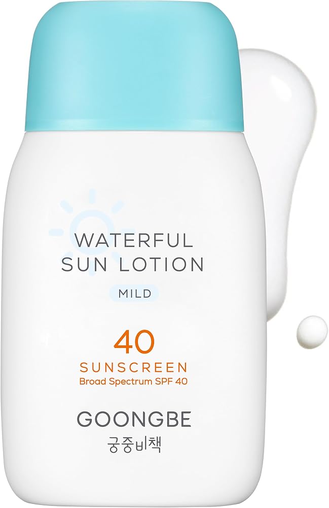 Goongbe Waterful Sun Lotion Mild SPF 40 - Zinc Oxide Water Resistant Mineral Sunscreen for Babies, Kids & Adults - Hypoallergenic, Vegan, Reef-Safe - Korean Sun Care for Sensitive Skin, 2.82 fl.oz.