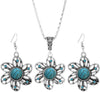 BIG TOP DEALS USA Elegant Silver Blue Stone Turquoise Hollow Flower Earring Necklace Set – - Image 1
