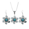 Elegant Silver Blue Stone Turquoise Hollow Flower Earring Necklace Set – Women’s Boho Vintage Jewelry