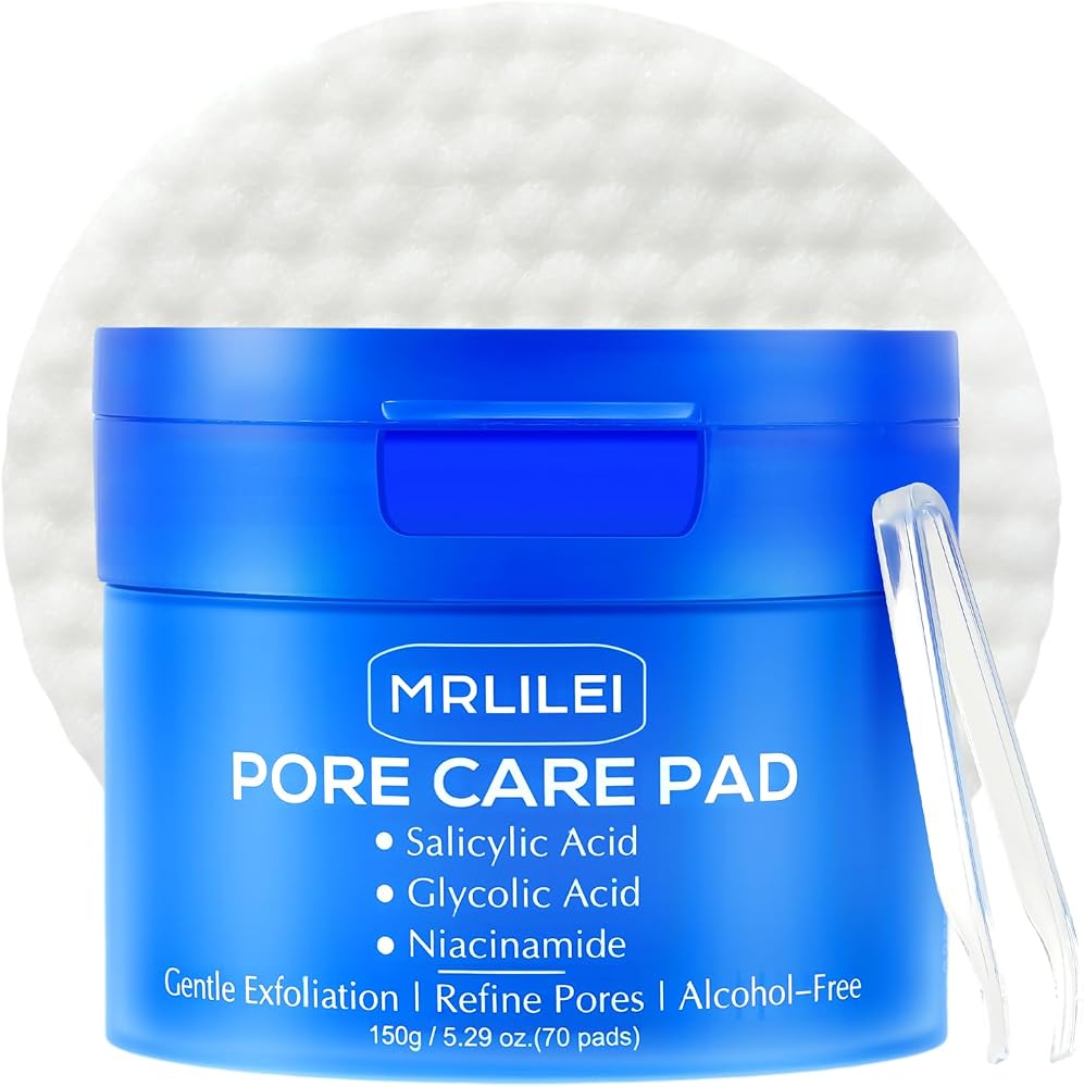 Mrlilei BHA Salicylic Acid Toner Pads with Pore Care, Dual-Textured Exfoliating Pads with Glycolic Acid & Niacinamide, Daily Facial Skincare for All Skin Types, 70 Pads + 4 Trial Pads