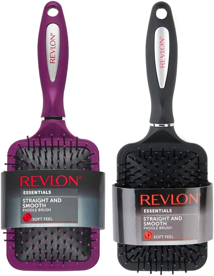Revlon Straight & Smooth Soft Touch Paddle Hair Brush Set, Black + Berry