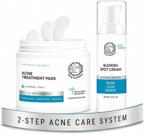 Acne Treatment Kit - Triple Acid Acne Pads with Salicylic Acid, Glycolic Acid & Lactic Acid + Blemish Spot Cream for Pimples, Blackheads & Breakouts. - Personal Care