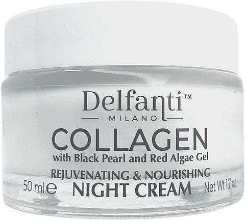Delfanti-Milano • COLLAGEN REJUVENATING AND NOURISHING Night Cream • Face and Neck Moisturizer with BLACK PEARL and RED ALGAE GEL• Made in Italy